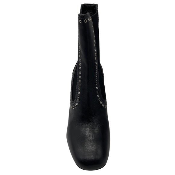 MIU MIU BLACK / SILVER STUDDED LEATHER PULL ON ANKLE BOOTS - Picture 4 of 10